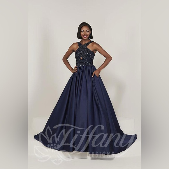 Tiffany Designs by Christina Wu 16327 navy blue long dress beaded top size 10 - Picture 12 of 12